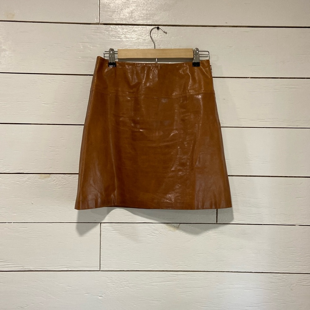 Cache Leather Skirt Tan in Color Size 2